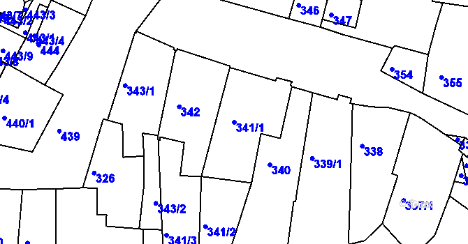 Parcela st. 341/1 v KÚ Kadaň, Katastrální mapa