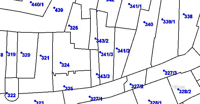 Parcela st. 341/3 v KÚ Kadaň, Katastrální mapa