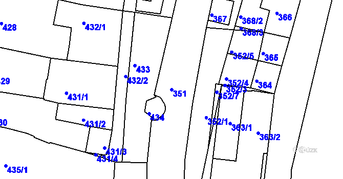 Parcela st. 351 v KÚ Kadaň, Katastrální mapa
