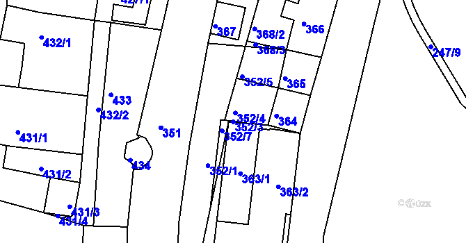 Parcela st. 352/3 v KÚ Kadaň, Katastrální mapa