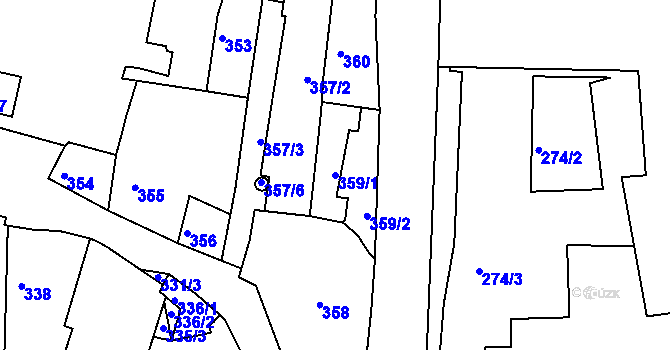 Parcela st. 359/1 v KÚ Kadaň, Katastrální mapa