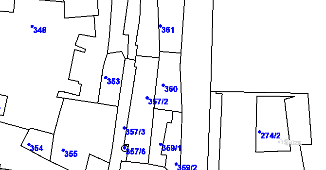 Parcela st. 360 v KÚ Kadaň, Katastrální mapa