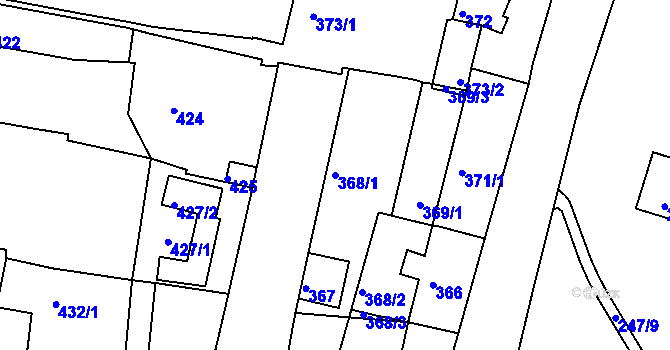 Parcela st. 368/1 v KÚ Kadaň, Katastrální mapa
