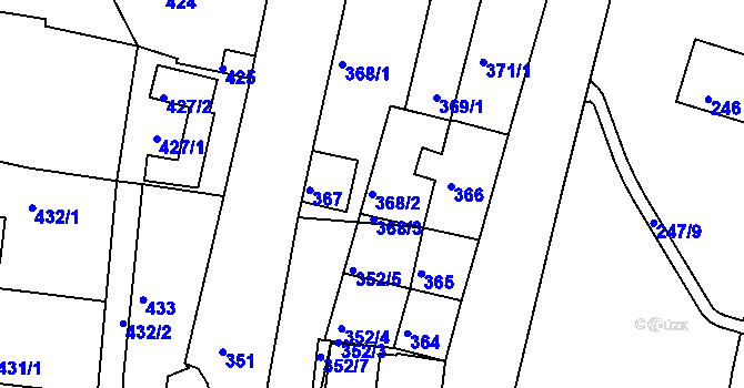Parcela st. 368/2 v KÚ Kadaň, Katastrální mapa