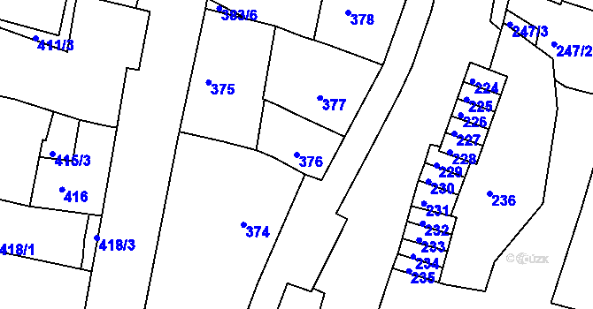 Parcela st. 376 v KÚ Kadaň, Katastrální mapa