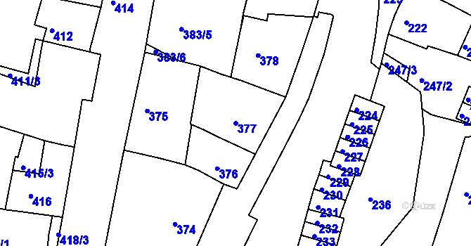 Parcela st. 377 v KÚ Kadaň, Katastrální mapa