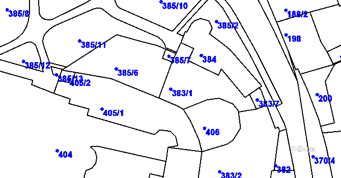 Parcela st. 383/1 v KÚ Kadaň, Katastrální mapa