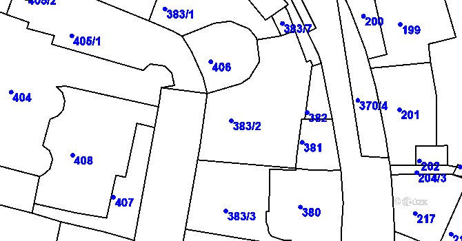 Parcela st. 383/2 v KÚ Kadaň, Katastrální mapa