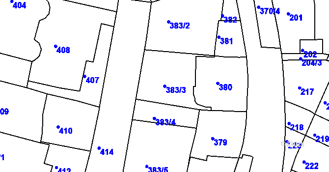 Parcela st. 383/3 v KÚ Kadaň, Katastrální mapa