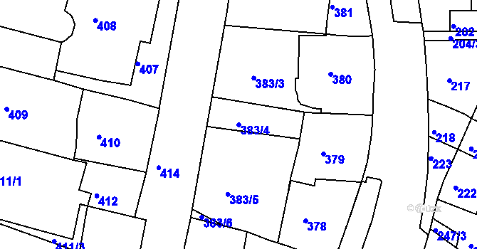 Parcela st. 383/4 v KÚ Kadaň, Katastrální mapa