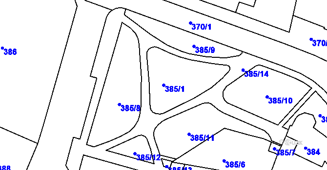 Parcela st. 385/1 v KÚ Kadaň, Katastrální mapa