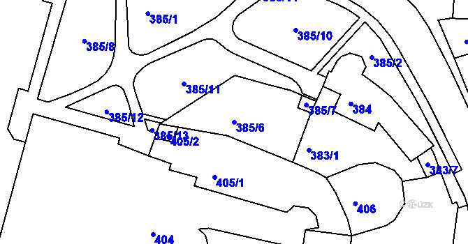 Parcela st. 385/6 v KÚ Kadaň, Katastrální mapa