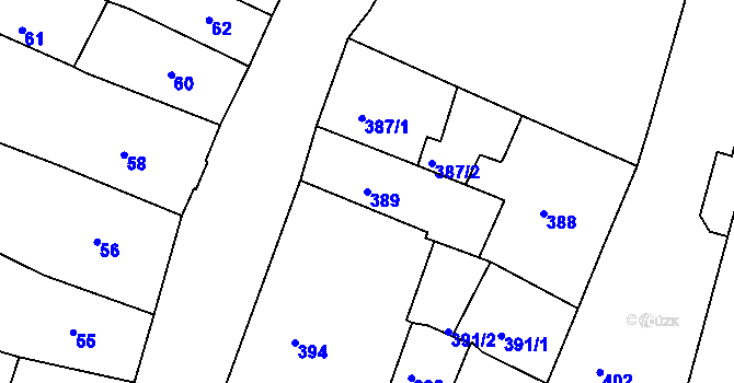 Parcela st. 389 v KÚ Kadaň, Katastrální mapa