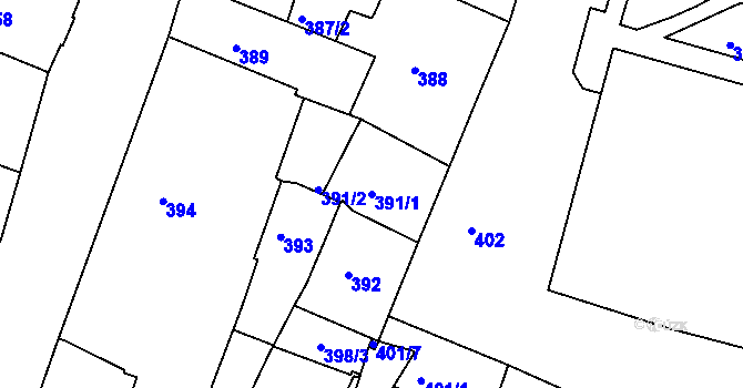 Parcela st. 391/1 v KÚ Kadaň, Katastrální mapa