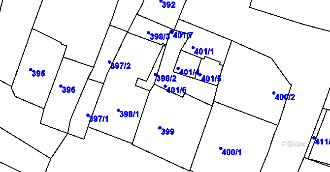 Parcela st. 401/6 v KÚ Kadaň, Katastrální mapa