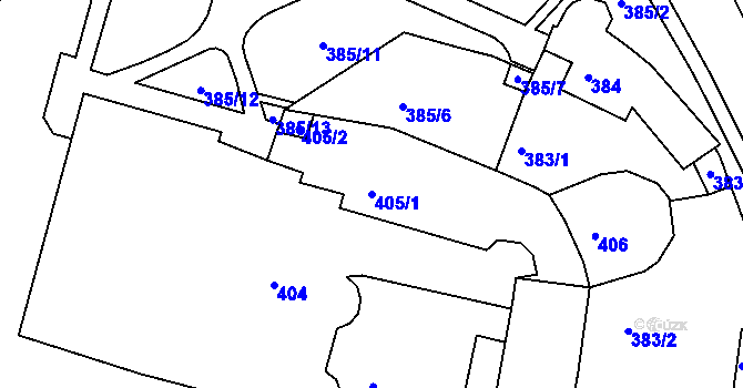 Parcela st. 405/1 v KÚ Kadaň, Katastrální mapa