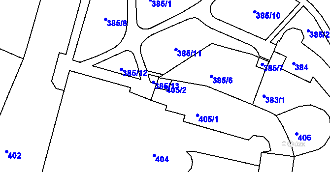 Parcela st. 405/2 v KÚ Kadaň, Katastrální mapa