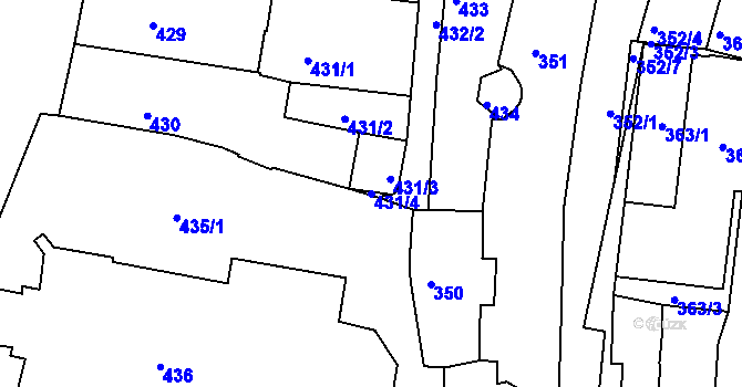 Parcela st. 431/4 v KÚ Kadaň, Katastrální mapa