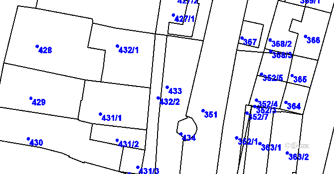 Parcela st. 433 v KÚ Kadaň, Katastrální mapa