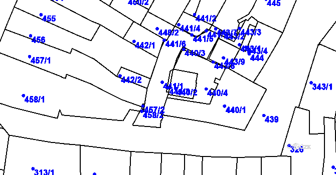 Parcela st. 441/3 v KÚ Kadaň, Katastrální mapa