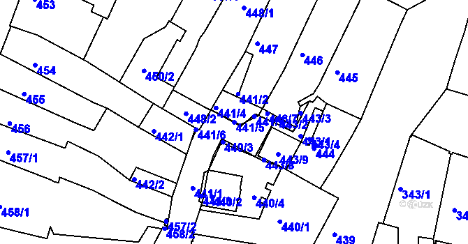 Parcela st. 441/5 v KÚ Kadaň, Katastrální mapa