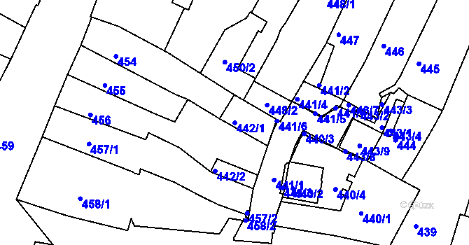 Parcela st. 442/1 v KÚ Kadaň, Katastrální mapa