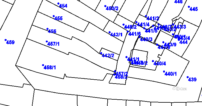 Parcela st. 442/2 v KÚ Kadaň, Katastrální mapa