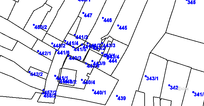 Parcela st. 443/1 v KÚ Kadaň, Katastrální mapa