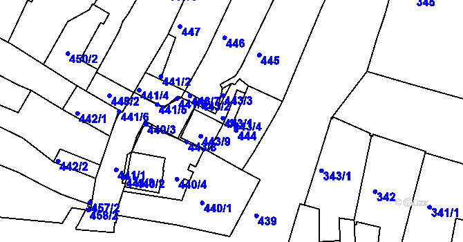 Parcela st. 443/4 v KÚ Kadaň, Katastrální mapa