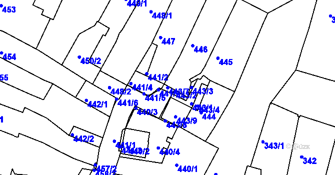 Parcela st. 443/7 v KÚ Kadaň, Katastrální mapa