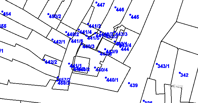 Parcela st. 443/8 v KÚ Kadaň, Katastrální mapa