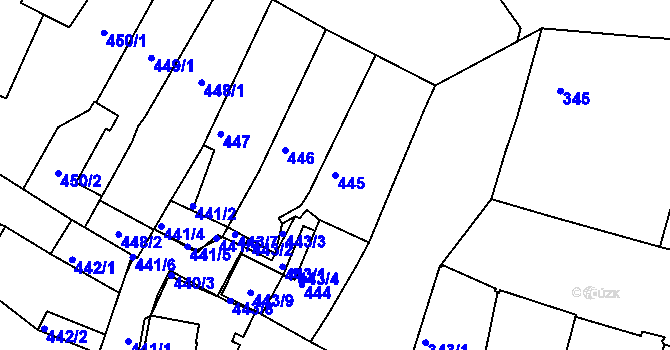 Parcela st. 445 v KÚ Kadaň, Katastrální mapa