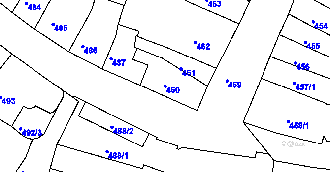 Parcela st. 460 v KÚ Kadaň, Katastrální mapa