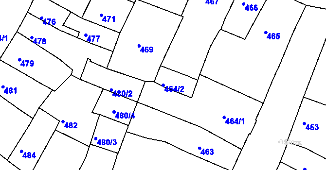 Parcela st. 464/2 v KÚ Kadaň, Katastrální mapa