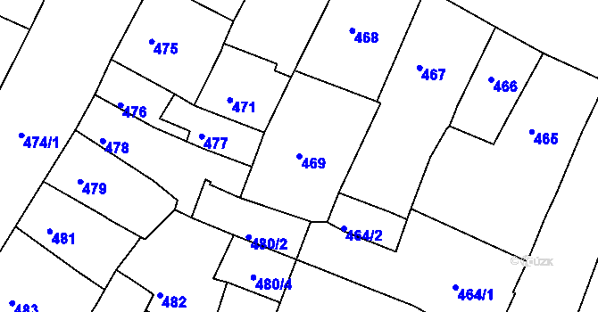 Parcela st. 469 v KÚ Kadaň, Katastrální mapa
