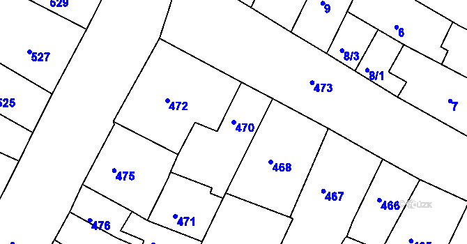 Parcela st. 470 v KÚ Kadaň, Katastrální mapa