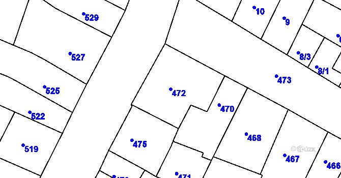 Parcela st. 472 v KÚ Kadaň, Katastrální mapa