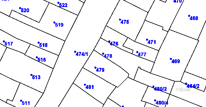 Parcela st. 478 v KÚ Kadaň, Katastrální mapa