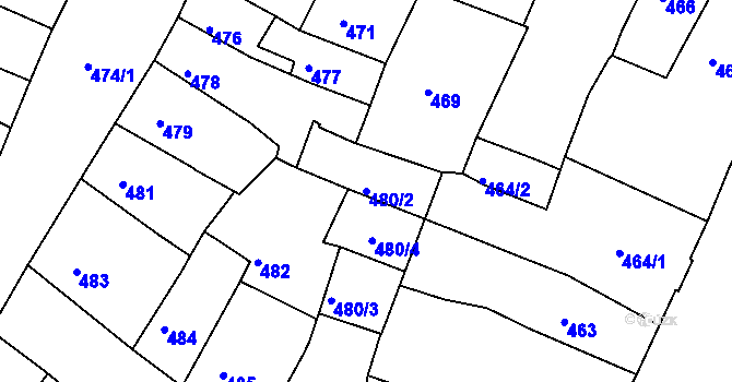 Parcela st. 480/2 v KÚ Kadaň, Katastrální mapa