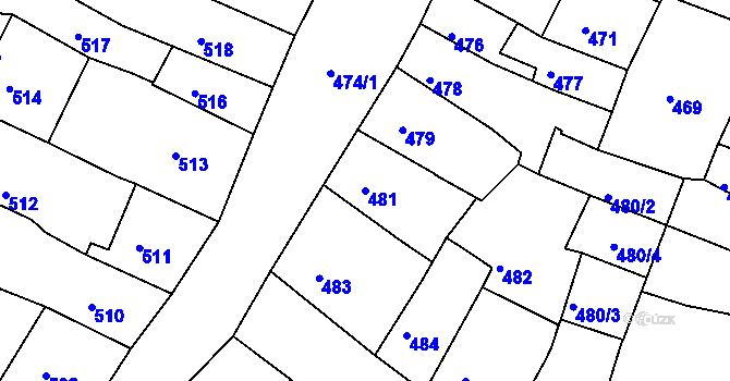 Parcela st. 481 v KÚ Kadaň, Katastrální mapa