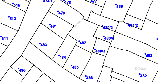 Parcela st. 482 v KÚ Kadaň, Katastrální mapa