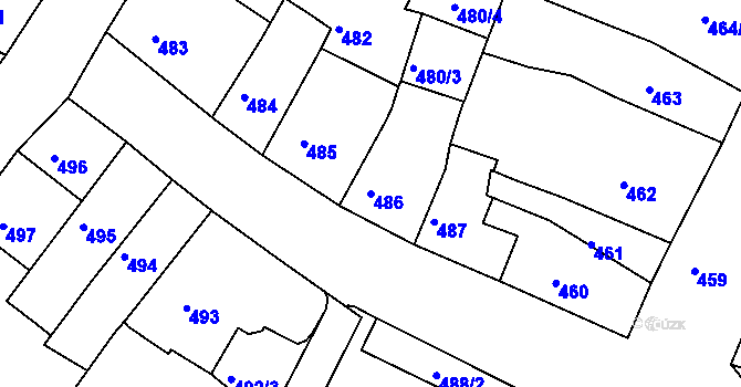 Parcela st. 486 v KÚ Kadaň, Katastrální mapa