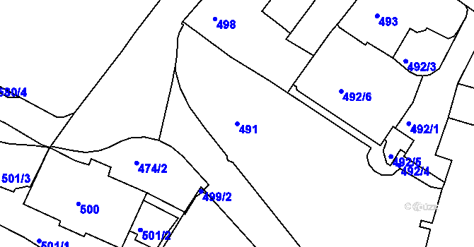 Parcela st. 491 v KÚ Kadaň, Katastrální mapa