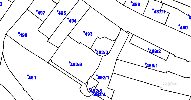 Parcela st. 492/3 v KÚ Kadaň, Katastrální mapa