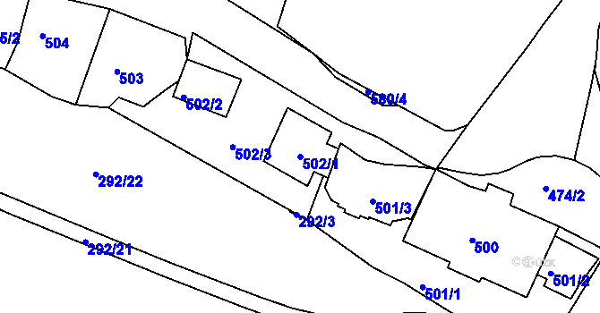 Parcela st. 502/1 v KÚ Kadaň, Katastrální mapa