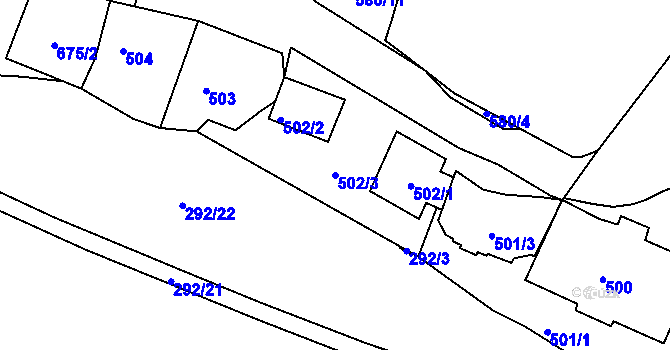 Parcela st. 502/3 v KÚ Kadaň, Katastrální mapa