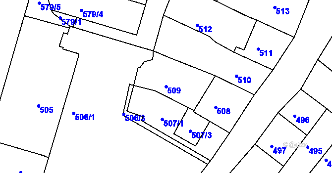 Parcela st. 509 v KÚ Kadaň, Katastrální mapa
