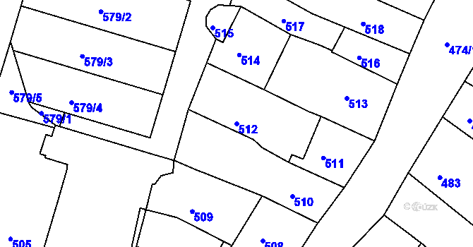 Parcela st. 512 v KÚ Kadaň, Katastrální mapa