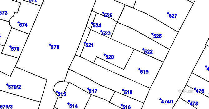Parcela st. 520 v KÚ Kadaň, Katastrální mapa