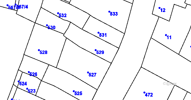 Parcela st. 529 v KÚ Kadaň, Katastrální mapa